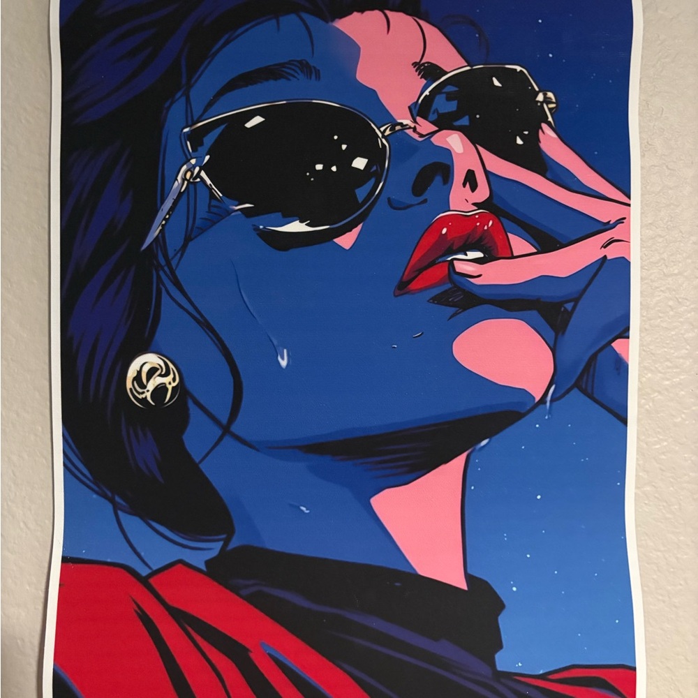 Blue & Pink Pop Art Woman Poster - Contemporary Home Art